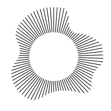 Radial wave sound lines. Circular frame. Sound circle ring. Wavy roun frame. Radial sun rays symbol. Wavy geometric silhouette. Abstract design element. Vector illustration on white background.