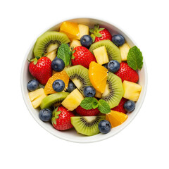 Bowl of fresh fruit salad isolated on white background