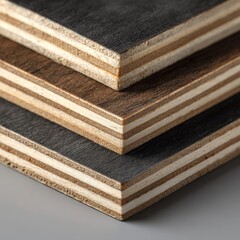Stacked Plywood Sheets with Multilayer Texture Variations - Raw Material for Construction Projects, Woodworking, Shelving, and Modern Furniture Design. Natural Wood Grain Patterns, DIY Craft Applicati