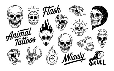 Fototapeta premium Hand Drawn Vector Flash Skull gothic tattoo