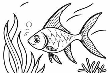 coloring page line art the tetra fish black vector