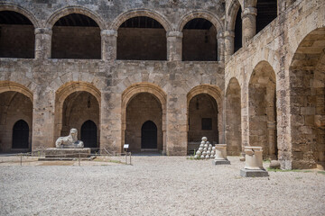 Antique architecture of old town, famous Knights Grand Master Palace. Greece, Rhodes