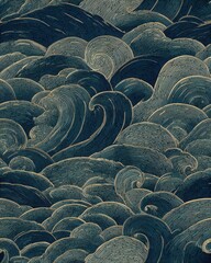 Obraz premium Hand-Drawn Seamless Zen Ocean Wave Pattern with Organic Line Texture – Abstract Minimalist Ocean Art for Backgrounds and Fabric Design