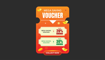 Red gradient Promotional voucher pop-up design with discount tags, used for e-commerce, seasonal campaigns, and online marketing banners.