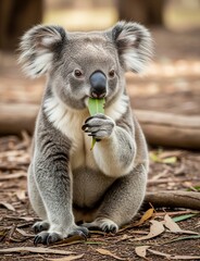 Naklejka premium A koala eating leaves