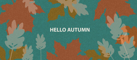 Autumn season horizontal background with abstract fall leaves. Autumn minimalist style design template for sales, horizontal poster, header, fashion advertising, decor. Vector illustration