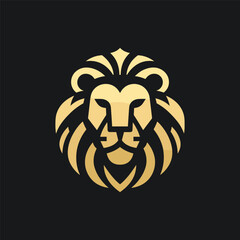Obraz premium Elegant golden lion head logo design on a black background, symbolizing strength and royalty
