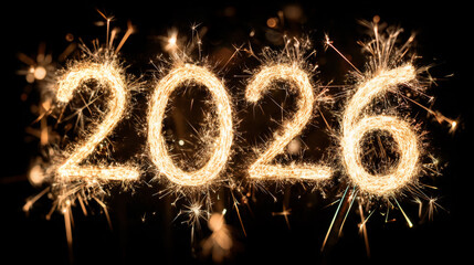 Sparkling 2026 numbers on black background. New Year celebration concept.
