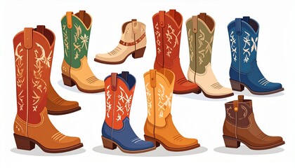 Cowboy hats and boots. Isolated boot, cowgirl fashion decorative accessories and shoe
