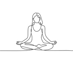 Obraz premium Meditating Woman Line Drawing – Minimalist Continuous Line Art of Female in Lotus Pose Practicing Mindfulness