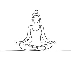 Meditating Woman Line Drawing – Minimalist Continuous Line Art of Female in Lotus Pose Practicing Mindfulness