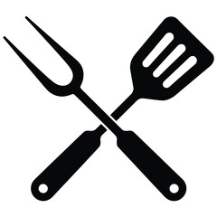 Fototapeta premium Crossed bbq spatula and meat fork silhouette