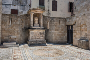 Antique architecture of old town, famous Knights Grand Master Palace. Greece, Rhodes