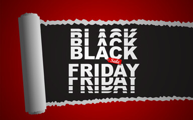 Black Friday vector template with realistic paper hole punch with roll. Template for sales and promo banners.