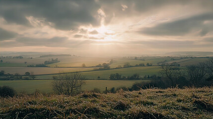 AI Generated - Grassy field with trees in the foreground and a cloudy sky in the background. Professional stock photography for commercial use. High-resolution. Premium quality. Professional grade.