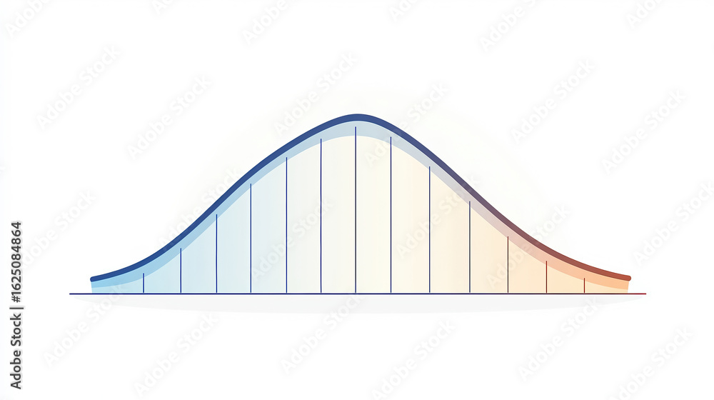 Poster illustration of a normal distribution curve filled with a blue to orange gradient, ideal for data vi