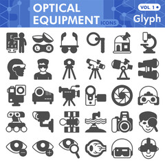 Optical equipment symbols collection or sketches. optics theme in glyph style signs for web and app. Vector graphics isolated on white background.