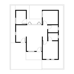 Black and White floor plan of a modern unfurnished house for your design. Suburban house vector blueprint. Architectural background.