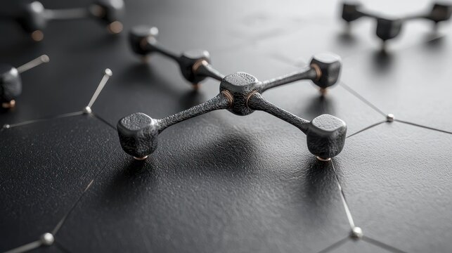 Dark, metallic molecular structure on a textured surface