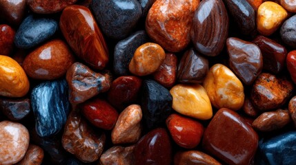 A captivating assortment of polished pebbles showcasing a variety of colors and textures, inviting tactile engagement and evoking a sense of nature's beauty and diversity.