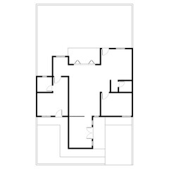 Black and White floor plan of a modern unfurnished house for your design. Suburban house vector blueprint. Architectural background.