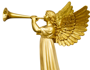 Classic Golden Christmas Angel Figurine with Trumpet, Front View