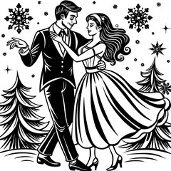 A beautiful cupule dancing with winter  background outline design