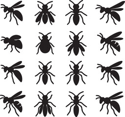 Black hornet insect silhouette isolated on white background