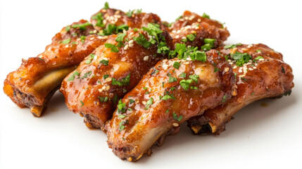 Honey Garlic Ribs homemade, Isolated on pure white background.