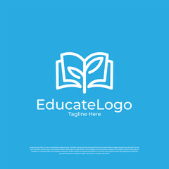 Vector pixel book, reading logo design concept, creative education logo design template