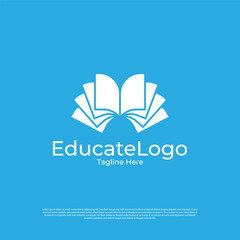 Vector pixel book, reading logo design concept, creative education logo design template