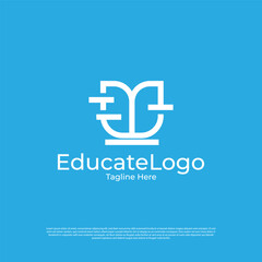 Vector pixel book, reading logo design concept, creative education logo design template
