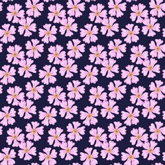 seamless pattern with pink flowers on dark background