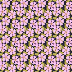seamless pattern with pink flowers on dark background