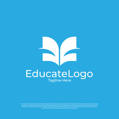 Vector pixel book, reading logo design concept, creative education logo design template