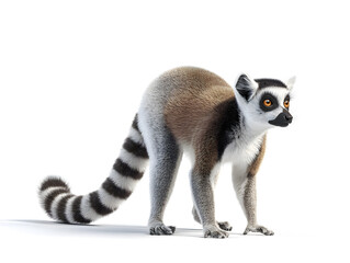 Ring-Tailed Lemur (Lemur Catta) Close-Up | Majestic Ring-Tailed Lemur in Forest | Ring-Tailed Lemur Sitting on Branch | Endangered Lemur Species Portrait | Black and White Tail of Ring-Tailed Lemur | 