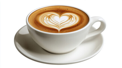 Hot coffee latte art heart shape foam isolated on white background.
