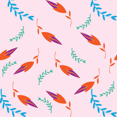 Seamless tropical floral pattern leaves on a soft pink background