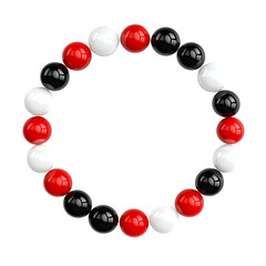 Elegant Red White And Black Glossy Beads In A Circular Arrangement Against Black Background