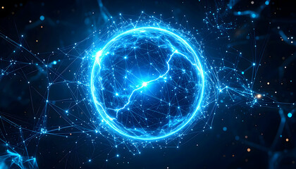 Obraz premium Futuristic Glowing Blue Digital Sphere of Energy