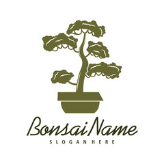 Obraz premium Bonsai Tree logo design vector. Silhouette Bonsai Tree Template Illustration