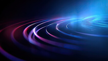 Abstract concentric circles with glowing, swirling, vibrant,  pink and blue lines on dark background