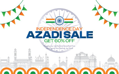 Obraz premium Independence day of India freedom festival offer sale concept. 60% off on shopping.