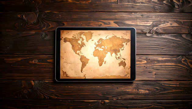 Old Map Displayed on Wooden Wall