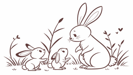 Cute and minimal silhouette of a bunny family together..