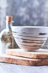 Traditional, handcrafted ceramic on stone background.	