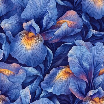 Iris flower plant flora bloom botany seamless pattern ornament design, tile