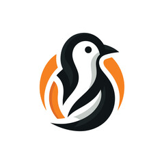 Stylized penguin silhouette with orange background, representing a modern wildlife theme