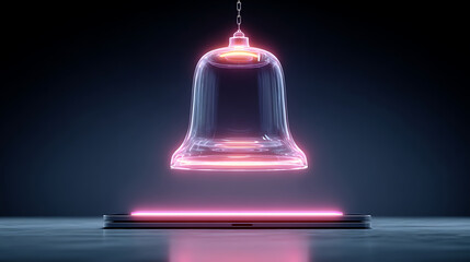 Futuristic transparent bell with neon glowing light effect