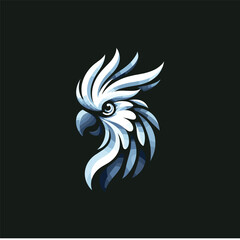 Stylized profile of a bird with intricate feathers against a dark background, ideal for design